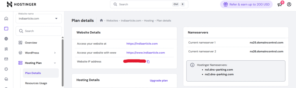 Copying Hostinger Website IP Address