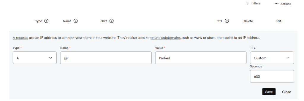 Godaddy Defualt DNS Records