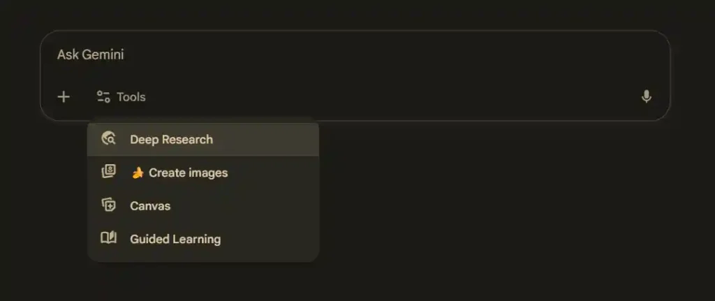 Create images option of Nano Banana inside Gemini